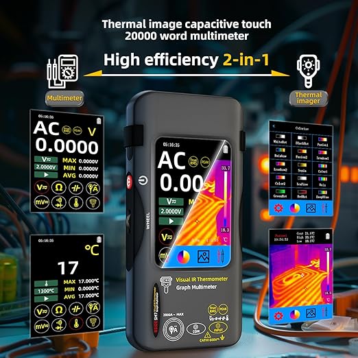 BSIDE Thermal Imaging Camera Multimeter 320×320 Resolution with 20000 Words Multimeter Function 3.98'' Touchscreen 25Hz Infrared Thermal Camera (-20-550℃) 15 Thermal Palettes TRMS Auto-Ranging Tester