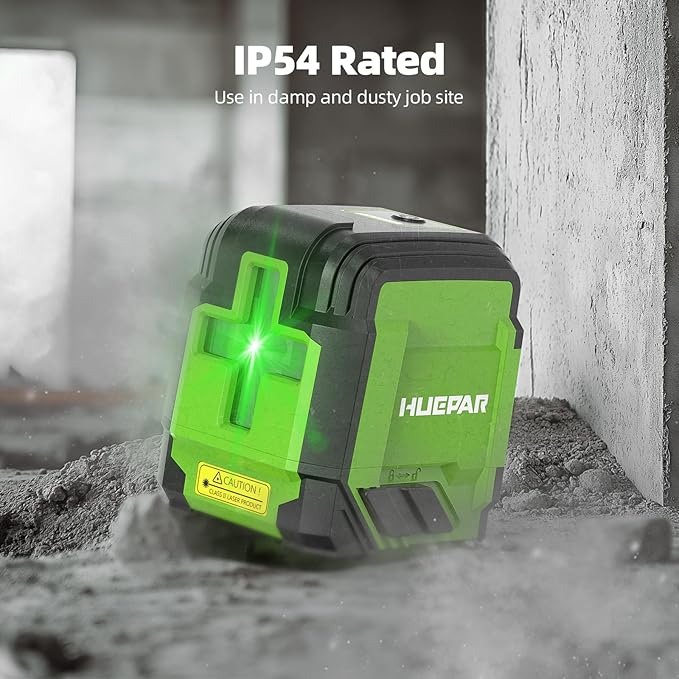 Laser Level with 60in Tripod, HUEPAR 98Ft Self Leveling Laser Level Green Line Laser Cross Line Laser Leveler Tool for Picture Hanging, Tile, Home Renovation, Indoor Project, Battery&Goggles Included