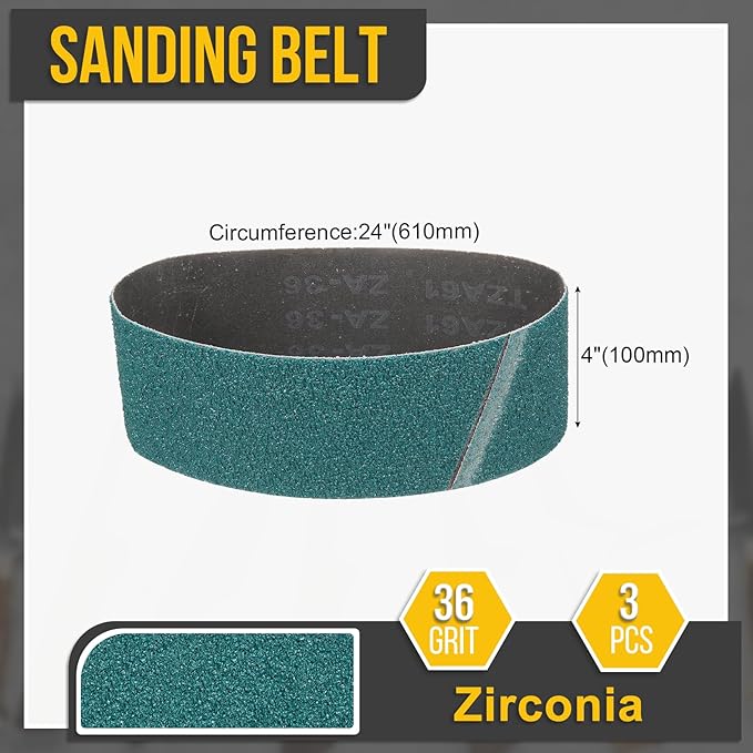 4 x 24 Inch Sanding Belt, 3 Pcs 36 Grit Zirconia Knife Sharpener Belt Work Sharpening for Belt Sander Knife Carving Tool Metal Working