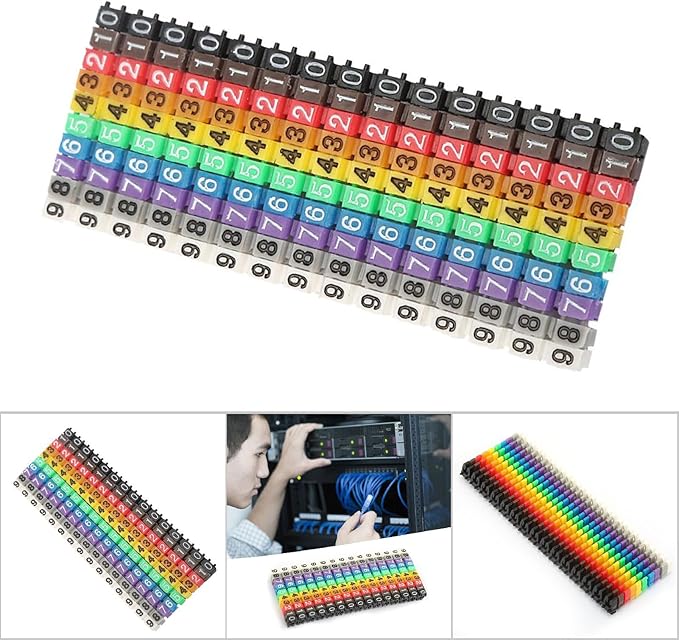Wire Number Labels, 0.1 x 0.1in Colorful Wire Number Tube Cable Marker, Digital Number Clip on Wire Marker, Plastic Wire Numbering Marker for Wires Management, 150Pcs