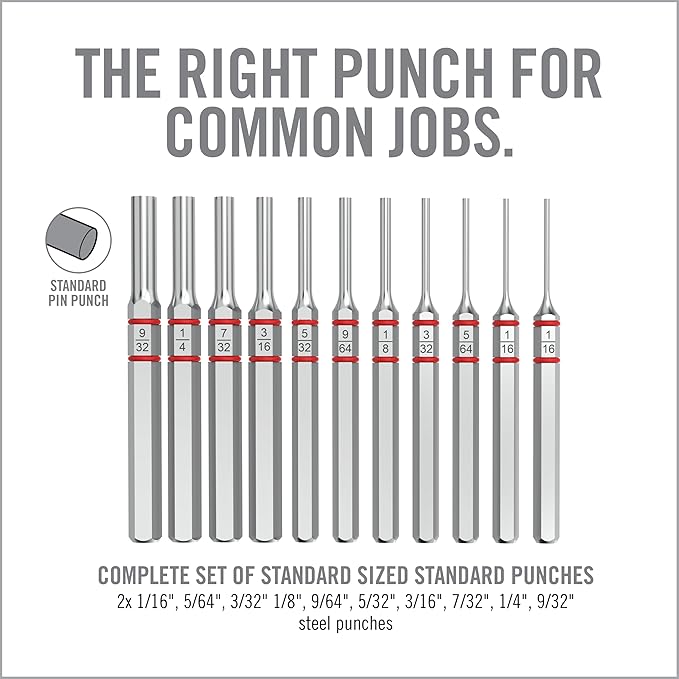 Real Avid 11-Piece Pin Punch Set - Portable All-in-One Punch Set with Storage Case - Choose Between Roll Pin, Standard or Brass and Steel Set