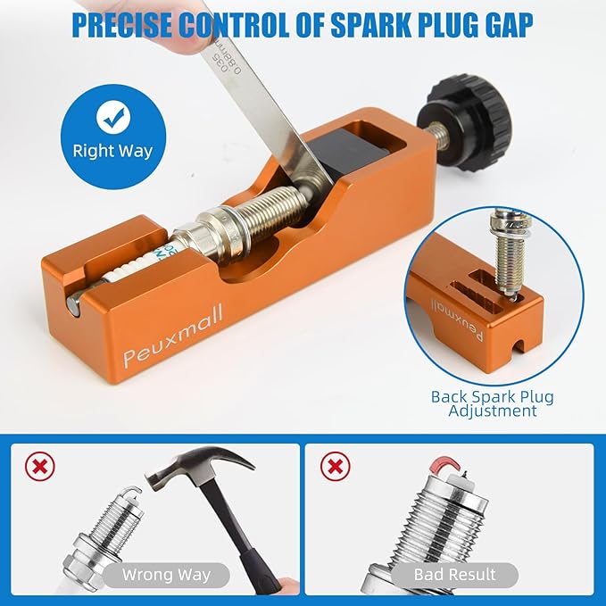 Spark Plug Gap Tool, Spark Plug Gapping Tool with 32 Blade Steel Feeler Gauge, Universal Spark Plug Gap Tool for Most 10mm 12mm 14mm 16mm Spark Plugs (Orange)