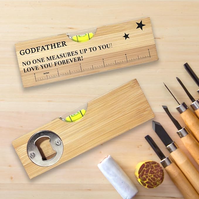 Godfather Gifts from godchild Wooden Spirit Level, Christmas Fathers Day Birthday Thank You Gifts Ideas for godfather Wooden Spirit Level Bottle Opener
