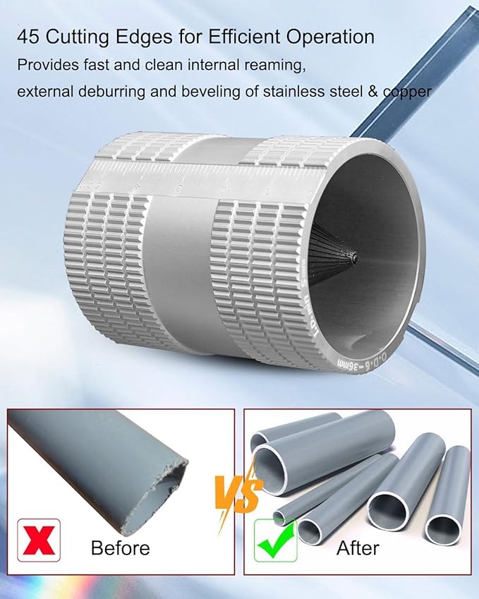Tube Deburring Tool, 1/4" to 1-1/4" Inner/Outer Pipe Reamer, Stainless Steel Plumbing Tool for Smoothing Reaming Copper PVC Metal Brass Aluminium Pipes