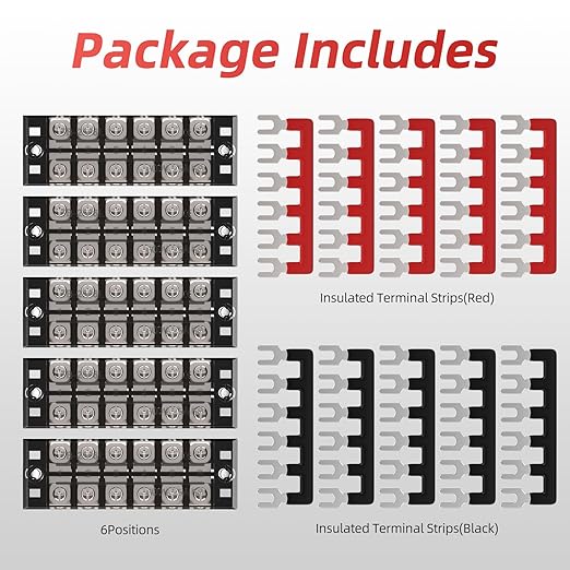 APIELE Screw Terminal Block Covered 6 Position Dual Row 25A 6 Position Pre-Insulated Terminal Barrier Strips (5PCS 25A 6P+10PCS Wiring Strips)