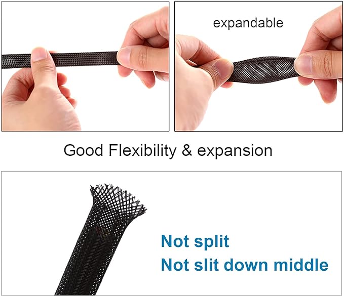 100ft - 1 inch PET Expandable Braided Sleeving – Black – Alex Tech Braided Cable Sleeve