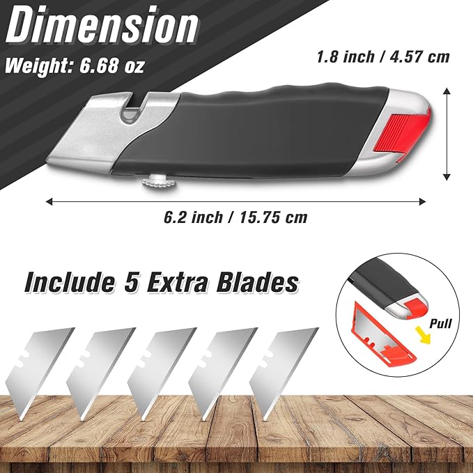 DIYSELF 20 Pack Box Cutter, Rubber Handle Utility Knife, Box Cutter Retractable Heavy Duty, Box Cutter Knife for Boxes, Cardboard, SK5 Steel Blades, Razon knife for Warehouse, Home, Box Cutters Bulk