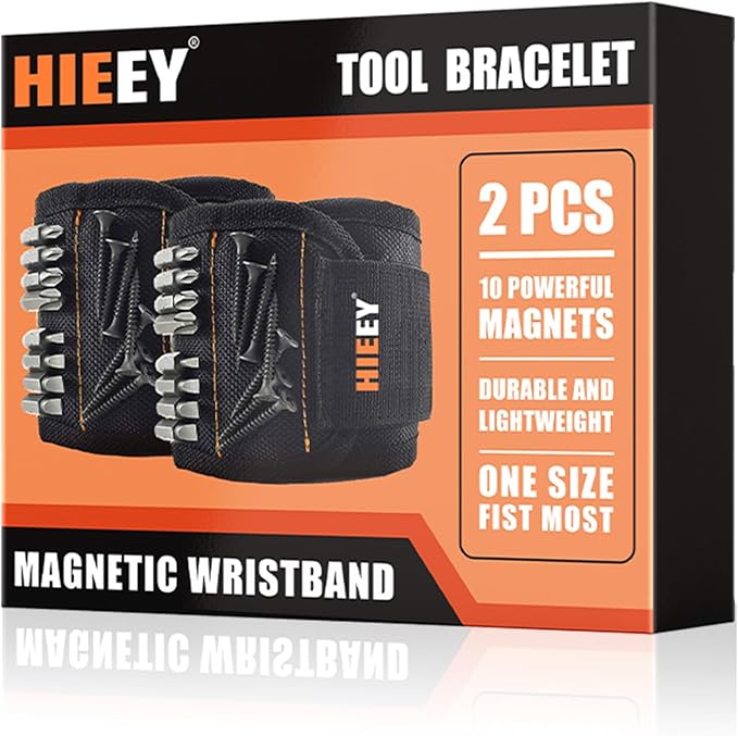HIEEY 2 Pieces Magnetic Wristband for Holding Screws, Gifts for Men, Tool Belt Magnetic Wristband for Holding Screws, Cool Gadgets Christmas Gifts for Him Men Women Husband (Gift Box)