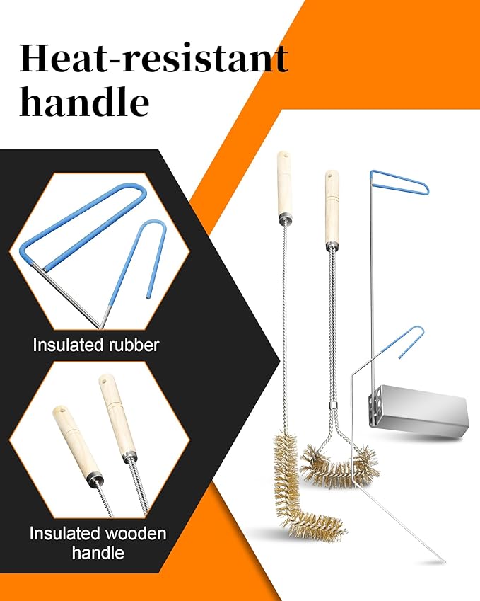 4-in-1 Fryer Cleaning Tools, L Shaped Fryer Cleaning Brush, Deep Fryer Crumb Scoop, Long Handle Deep Fryer Basket Cleaning Brush, Deep Fryer Cleanout Rod, Applies to Commercial Kitchen, Fryer, Drain