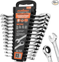 HORUSDY 13-Piece Sturdy Ratcheting Wrench Set | Metric Sizes 6–19mm | Max Torque Ratchet Combination Wrenches Set with Storage Rack | 72-Tooth | Chrome Vanadium Steel