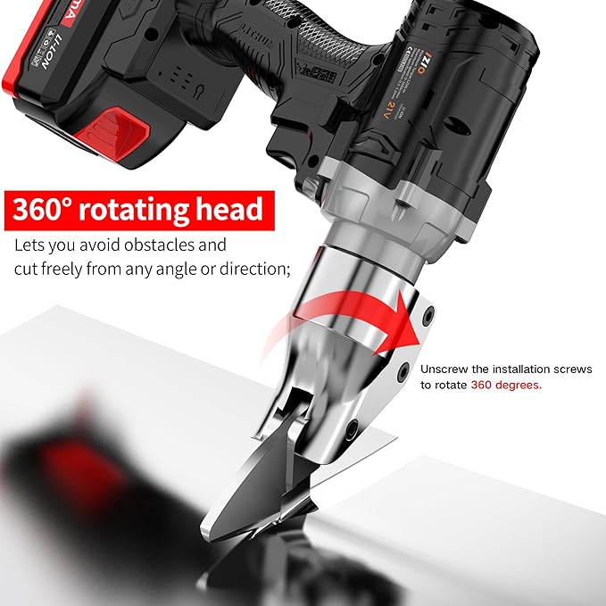 IZIO 21V Brushless Cordless Metal Shear Black- Heavy Duty 360° Rotating Cutter for Stainless Steel, Iron Plate, Aluminum (0-1.2mm), Leather, Carpet, Cardboard(Up to 5mm)Makita 21V Battery Compatible.