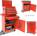 Rolling Tool Chest - 5 Drawers Tool Box Organizer with Lockable Wheels, Sliding Drawers, Detachable Top Tool Box - Tool Storage Cabinet for Garage Workshop, Red