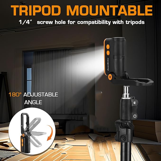 EverBrite COB Rechargeable Folding Work Light, 7 Lighting Modes, 1200 Lumens LED with 180° Adjustable Stand and Hanging Hook, Magnetic Base for Car Repair, Camping, Emergency, Job Site