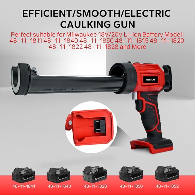 Cordless Caulking Gun for Milwaukee 18V Battery, Electric Caulk Adhesive Gun with 450lm LED Light, 4 Adjustable Speeds, Drip-free Caulk Gun, 10oz/300ml Caulking Tool for Filling, Sealing(No Battery)