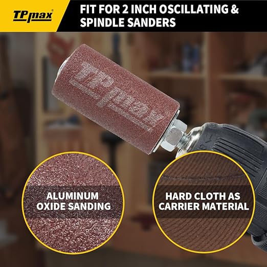 24-Pack Spindle Sanding Sleeves - 120 Grit - 2-Inch Length - Assorted Diameters of 1/2 in, 3/4 in, 1 in, and 1-1/2 inches