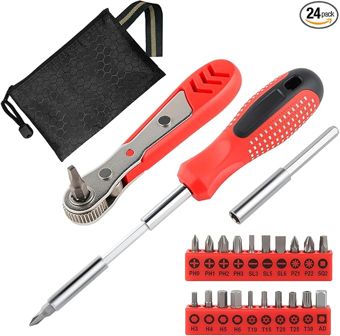 24 in 1 Multi-Bit Ratcheting Screwdriver, Magnetic Interchangeable Ratchet Screwdriver with Changeable Bits（Phillips,Slotted,Hex,Square,Torx）for Home,Work,DIY.
