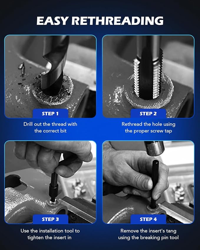Orion Motor Tech Helicoil Thread Repair Kit, 3/8"-16 Thread Repair Tool Set with HSS Drill Bit & 15 Thread Inserts, SAE Thread Repair Installation Kit for Rethreading Internal Threads with Carry Case