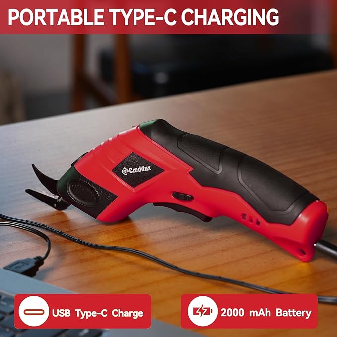 Cordless electric scissors for cardboard Fabric Cutter Cardboard Cutter Tool for Crafting,and Sewing with Usb Cable Red