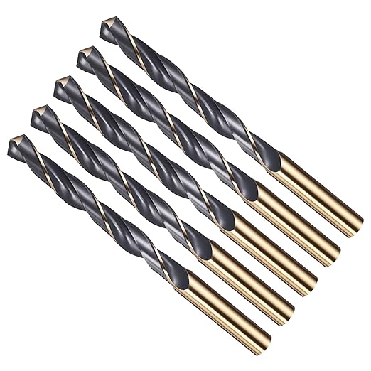 Drill Bit, 11mm Cutting Diameter, 4341 HSS Gold and Black 118° Cutting Angle Number Jobber Bits - (Applications: for Drilling Soft Metal Plastic Wood), 5-Pieces