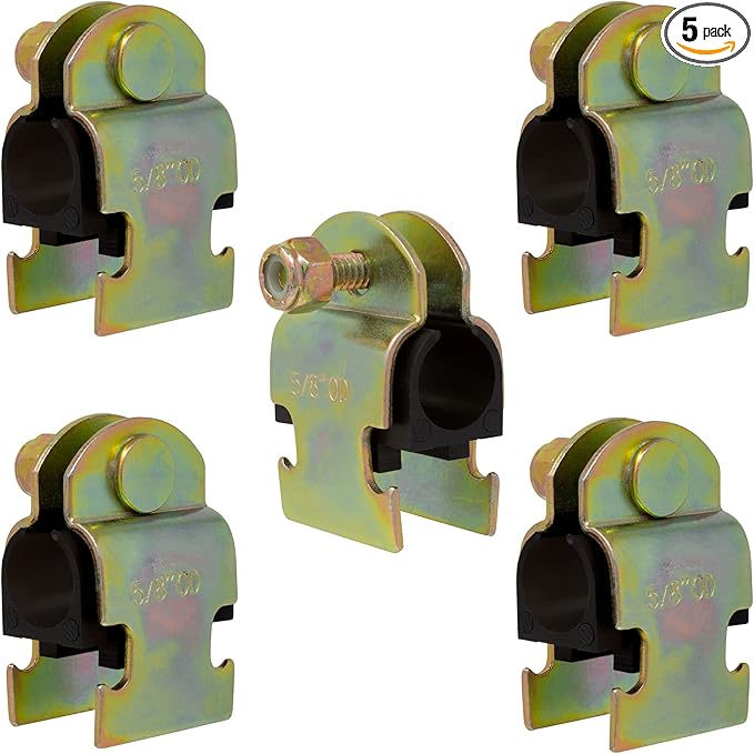 Rubber Cushion Strut Clamp 1/2" NOM (5/8" OD) for Mounting Copper Piping, PEX Pipe, CVPC Tubing to Strut Channels [5 Pack] Yellow Chromate Zinc