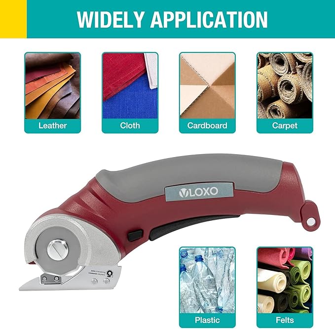 VLOXO Cardboard Cutter, Cordless Electric Scissors with Safety Lock, 4.2V Electric Box Cutter Multi-Cutting Tools, Rechargeable Powerful Scissors for Carpet Leather Felt with Storage Box