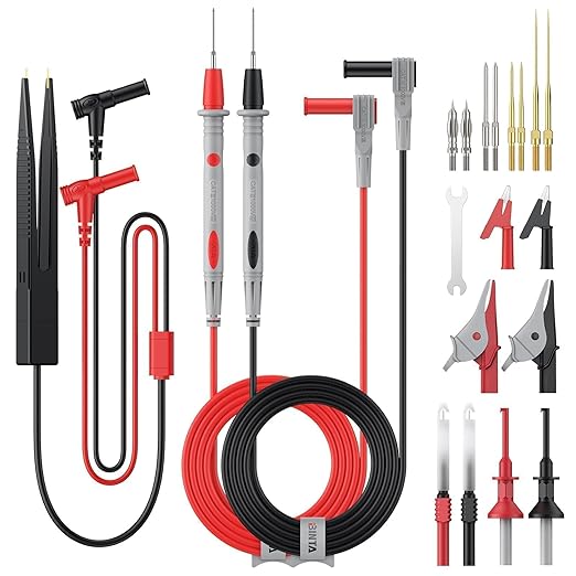 BINTA 25-Piece Silicone Multimeter Leads Kit CAT Ⅲ 1000V 20A with Replaceable Test Probes 4PCS Large/Medium Alligator Clips Tweezer, Professional Leads Kit for Industrial Car Home Electrical Testing