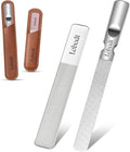 Glass Nail File - Stainless Steel with Anti-Slip Handle and Leather Case, Family or Travel Mini Nail File Suitable for Both Men and Women