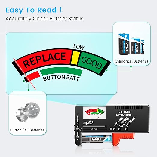 Dlyfull Battery Tester, Universal Battery Testers Small Battery Checker for AAA AA C D 9V 1.5V Button Cell Household Batteries (Magnetic Version)