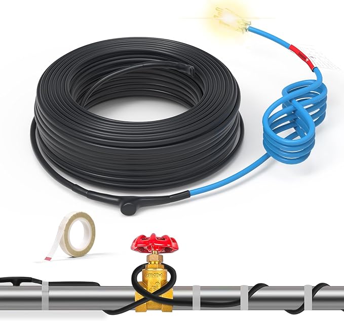 120V 20FT Self-Regulating Pre-assembled Water Pipe Heat Cable for Pipe Freeze Protection, Energy-Saving Pipe Heating Cable Keeps Water Flowing at -40°F