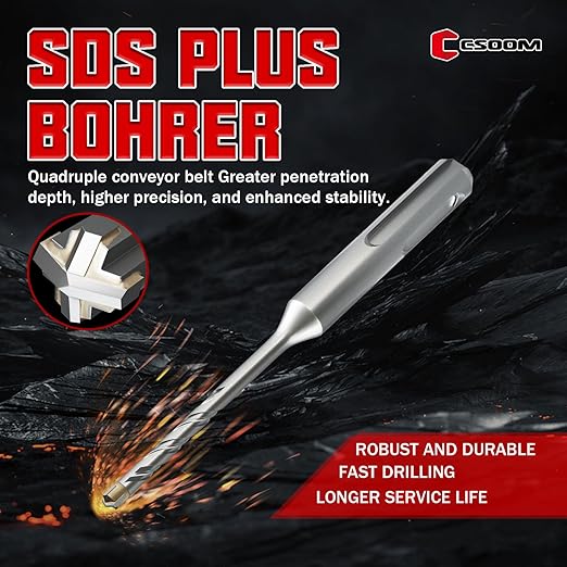 CSOOM SDS Plus Rotary Hammer Drill Bit 5/32"x4.33", Professional Concrete Drill Bit for Concrete, Brick, Stone and Cement Walls