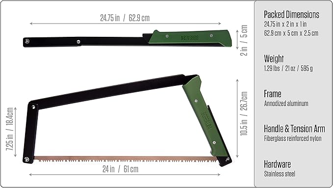 AGAWA - BOREAL24 Backwoods KIT - 24 Inch Folding Bow Saw, Premium Leather Sheath, Additional Aggressive Blade (Black Frame - Green Handle)
