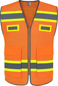 TCCFCCT Mesh High Visibility Vest with 2 Pockets & Reflective Strips, Meets ANSI/ISEA Standards, Orange, XL