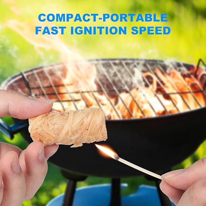 100 Counts Fire-Starter, for Campfire - Fireplace - BBQ - Fire-Pit - Waterproof-Natural Fire-Starters, Quick Light Wood-Charcoal Fire-Starter