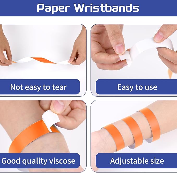 2000 Pcs Paper Wristbands for Events Waterproof Neon Orange Wrist Bands Adhesive Concert Identification Wristbands Hand Bands for Events(Orange)