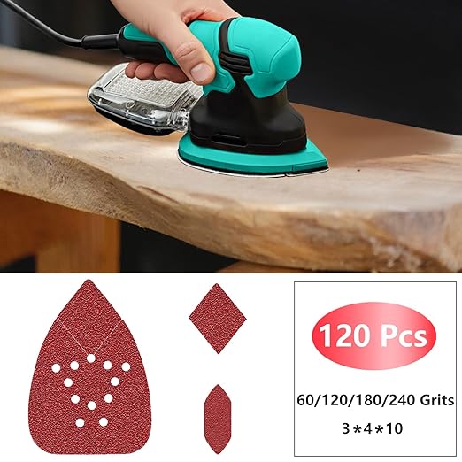 120pcs Mouse Sander Sandpaper and 3pcs Sanding Interface Pad, Detail Sander Sanding Sheets, Sanding Paper 60-240 Grit - FBD123