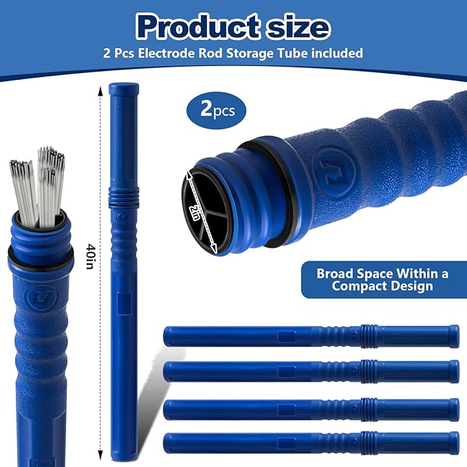 Tandefio 2pcs Welding Rod Storage 40 Inch Tig Rod Storage Canisters Welding Electrode Holder Airproof Waterproof Welding Rod Container (Blue)