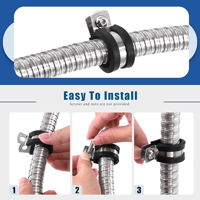 Glarks 84Pcs 7 Sizes 304 Stainless Steel & Rubber Insulated Pipe Clamps Set, Black