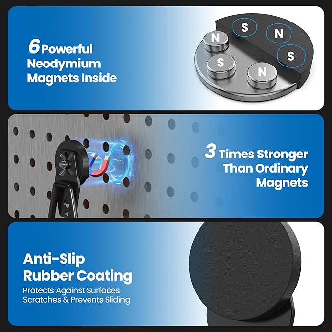 4 Pack Large Magnetic Hooks Heavy Duty Extra Strong Magnetic Garage Hooks Big NdFeB Industrial Magnet Hooks Magnetic Utility Storage Holder Organization with Anti-Slip Coating for Hanging Garden Tool