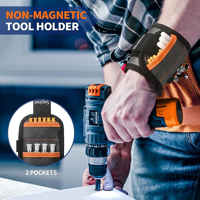 2PCS Magnet Wristband for Tools, Handyman Gift, Magnetic Screw Holder Tool Belt with Premium Nylon, Powerful Magnets and Pockets for Men, Dad, Husband, Grandpa, Gifts for Him and Her
