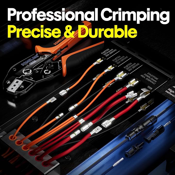 SOMELINE Wire Terminal Connector Crimping Tool Kit,3.9mm 4.8mm 6.3mm 18-10 AWG Crimper, Non-Insulated Copper Connector for Use on Connectors, Male Female Spade and Ring Terminal