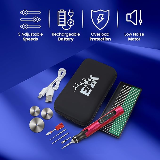 ELK Customizer Engraving Pen for All Materials - 2025 UPGRADED Torque - Rechargeable, Wireless & Beginner Friendly - Engrave 50+ Surfaces - For DIYers & Artists - 30+ Bits & Tools Included - Pink
