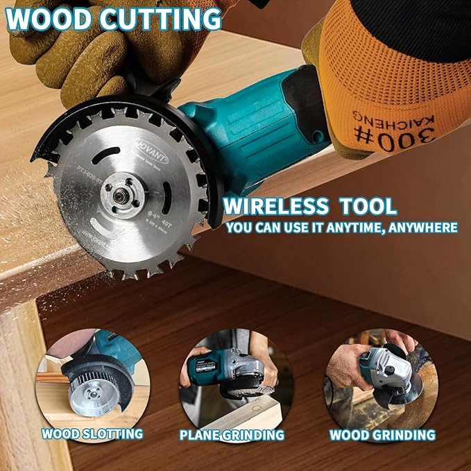 20V Cordless Angle Grinder, 4" and 4-1/2" Electric Angle Grinder Kit, 8500RPM Power Grinder Brushless Motor for Cutting/Sharpening/Removing Rust -JOVANT (2 Batteries)