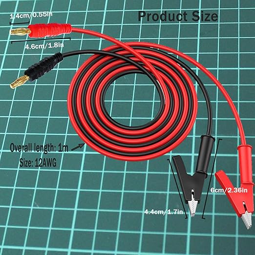 Banana Plug to Alligator Clip Test Probe Lead Wire Cable12AWG Test Leads with Alligator Clip4 mm Alligator Clip Test Probe Cable for multimeter 3.28 ft for Multimeter and Battery Testing(X-Y 12A 1m).