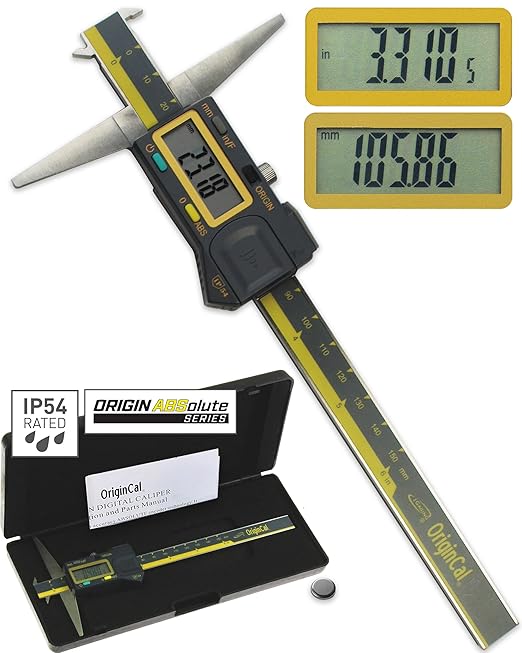 iGAGING Absolute Origin 0-6" Double Cut Depth Digital Caliper, IP54 Electronic, SPC/USB Output Port, Inch, Metric, Fraction Modes, Case, Manual, & Battery