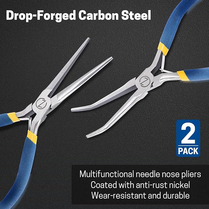 VISEMAN 6" Mini Needle Nose Pliers with Comfort Grip Handles, 2PCS Long Nose Pliers Set for Handmade Craft