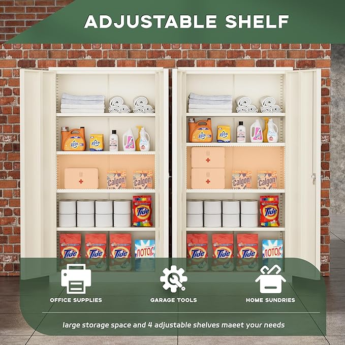 Greenvelly Metal Garage Storage Cabinet with Locking Doors, 72" Grey Lockable Storage Cabinet with Adjustable Shelves, Steel Tool Cabinets,Metal File Cabinet for Home Office, Garage (36" W x 18" D)