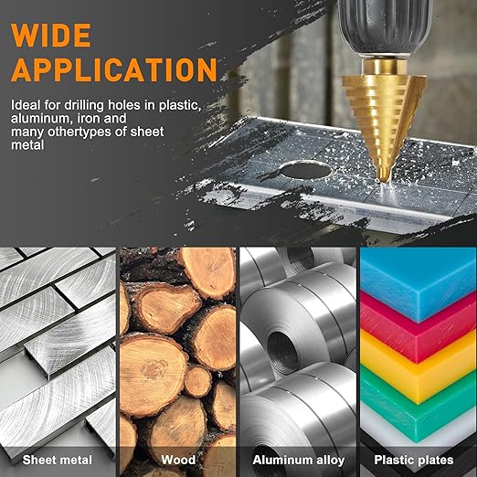 6pcs Step Drill Bit Set, High Speed Steel Unibit Drill Bits 50 Sizes with Automatic Center Punch for Sheet Metal, DIY Lovers with Aluminum Case