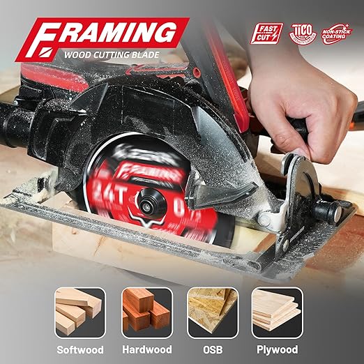 EZARC 6-1/2 Inch Circular Saw Blades 24T - FRAMING Wood Cutting Blade, Ultra-Thin 1.5mm Kerf, Non-Stick Coating, 2 Pack