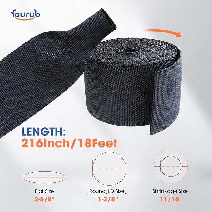 2 to 1 Heat Shrink Woven Tubing Abrasion Resistant Braided Sleeving Shrinkable Fabric Loom Protector for Auto Amp Harness Sheath Cable(1-3/8"ID-216inch)