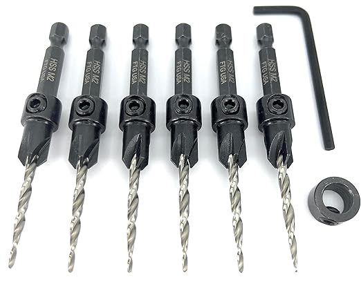 FTG USA Countersink Drill Bit Set for Wood with Tapered Drill Bit 6 Pc #6 (9/64")